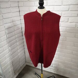 Karel Collections Ladies Size XL Red Full Zip 100% Wool Straight Fit Vest
